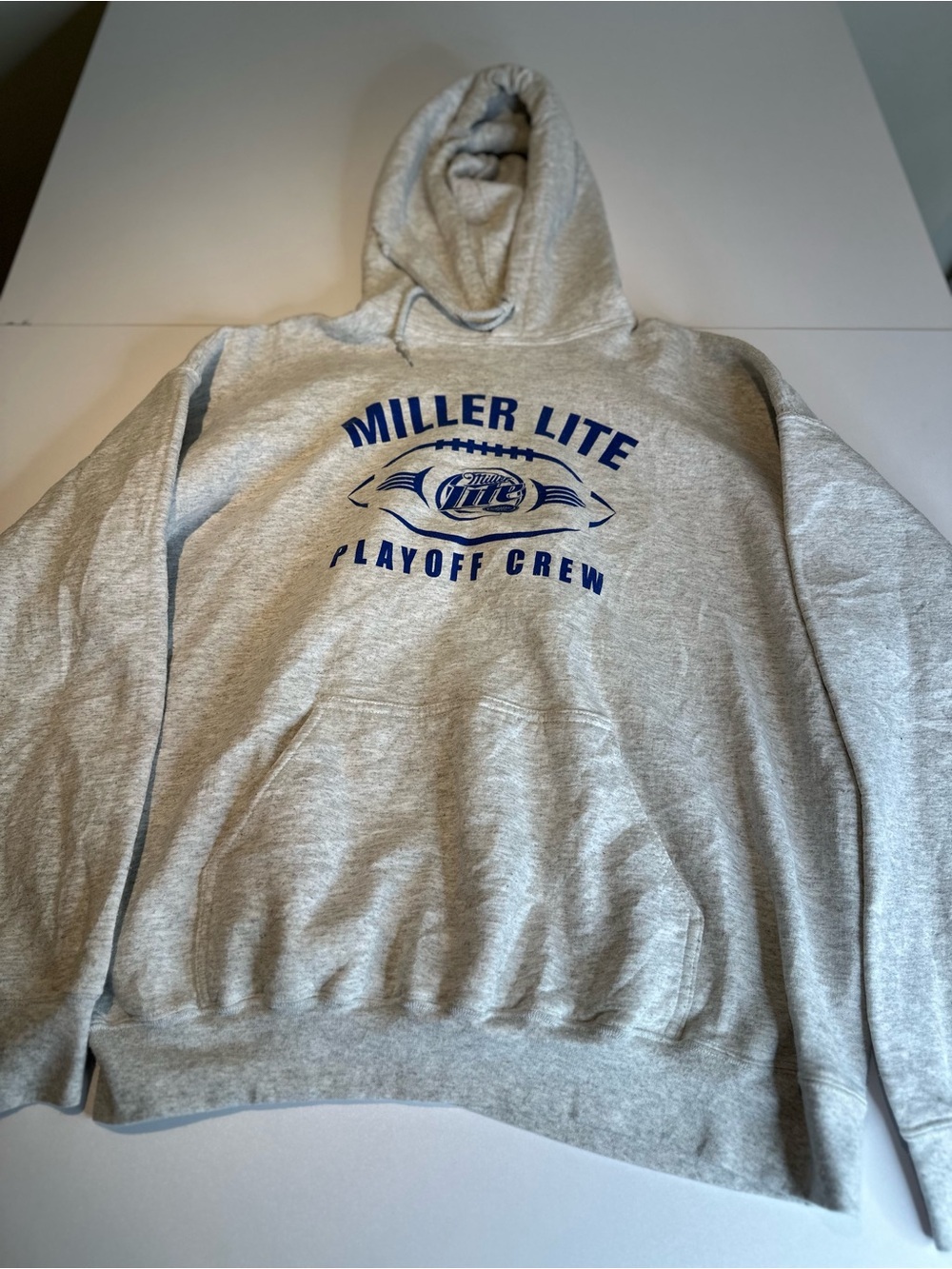 Gildan Light Gray Hoodie with Blue Miller Lite Playoff Crew Logo